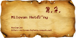 Milovan Hetény névjegykártya